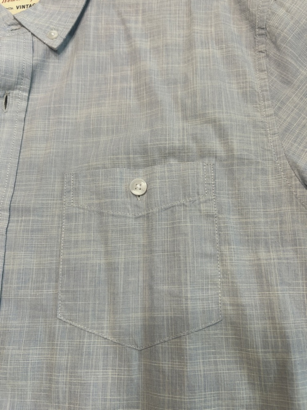 Light Blue Short-Sleeve Button-Down Shirt with Subtle Check Trim - Picture 3 of 8
